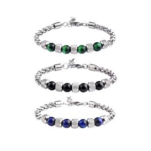 Elegant Silver and Beaded Tigers eye Bracelet Set